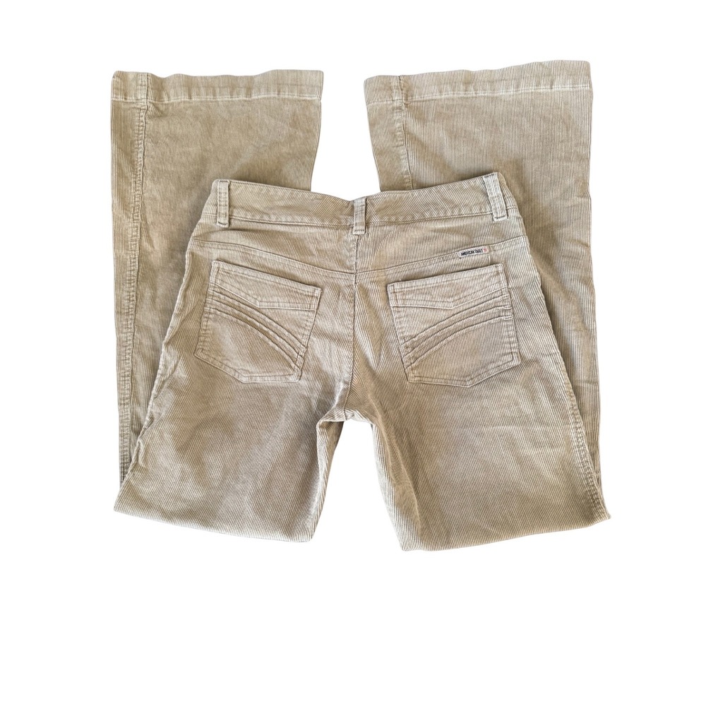 American Eagle Tan Corduroy Flare Pants Low Rise Y2K Size 8 Long Beige - Picture 2 of 8